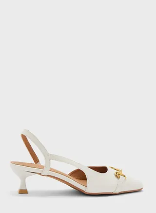 Buckle Detailed Slingback Mid Heel Pumps