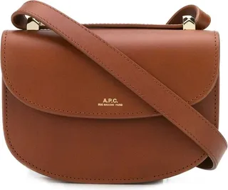 Geneve Brown Shoulder Bag In Genuine Leather With Adjustable Shoulder Strap And Gold-colored Engraved Logo