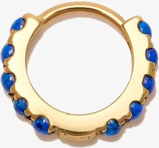 18K Yellow Gold Eternity Lapis Hoop Earring