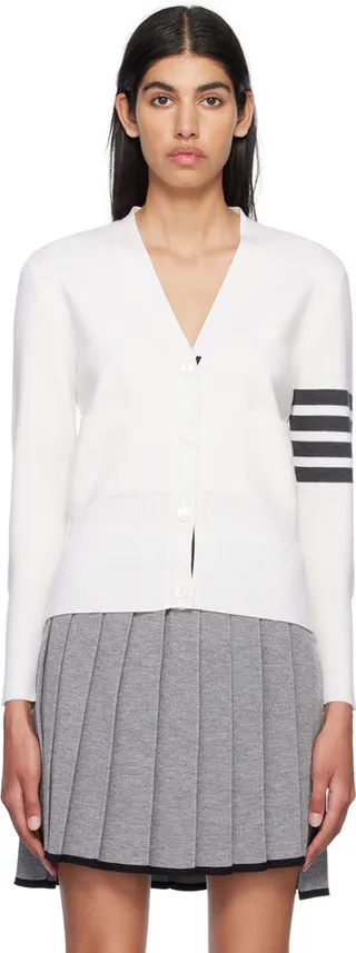Thom Browne White 4-Bar Cardigan