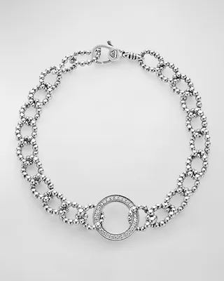 Caviar Spark Diamond Pave Circle 15mm Beaded Link Bracelet