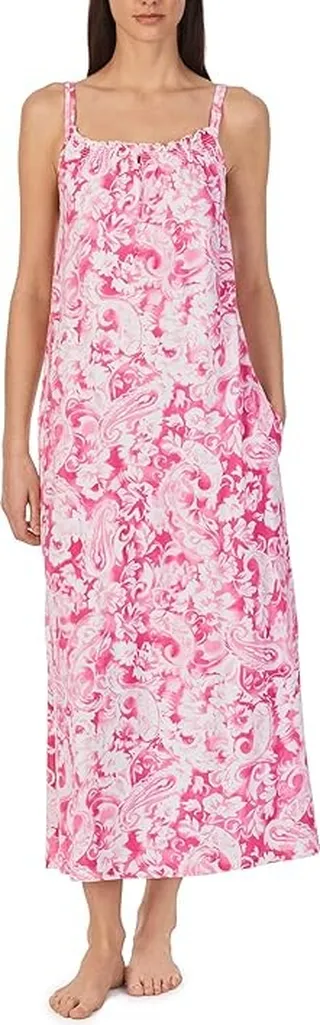 LAUREN Ralph Lauren Double Strap Maxi Gown (Pink Paisley) Women's Pajama