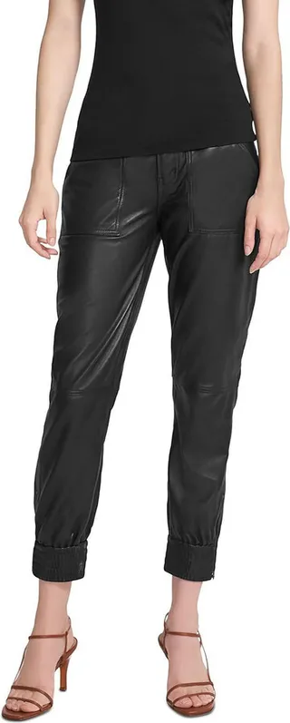 Arkin Womens Leather Zip Ankle Jogger Pants
