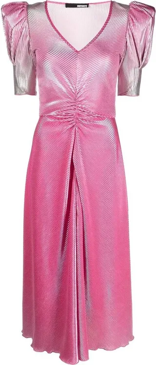 Gradient Puff-Sleeve Midi Dress