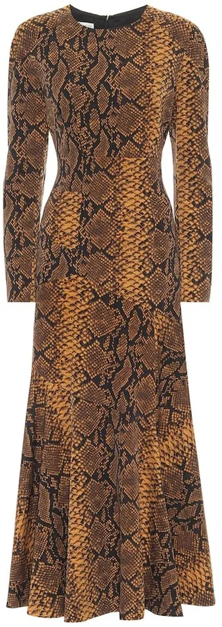 Snake-print wool midi dress