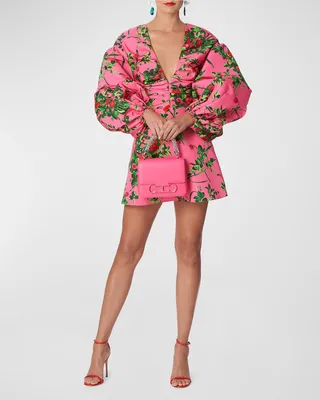 Floral Print Ruched Mini Dress with Balloon Sleeves