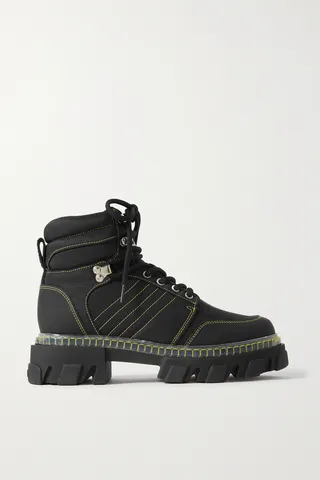 GANNI - Rubber-trimmed Canvas Hiking Boots - Black