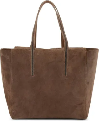 Monili-Detail Suede Tote Bag