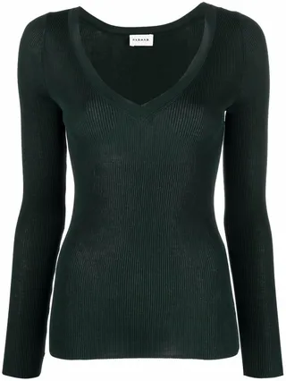 V-neck ribbed-knit jumper