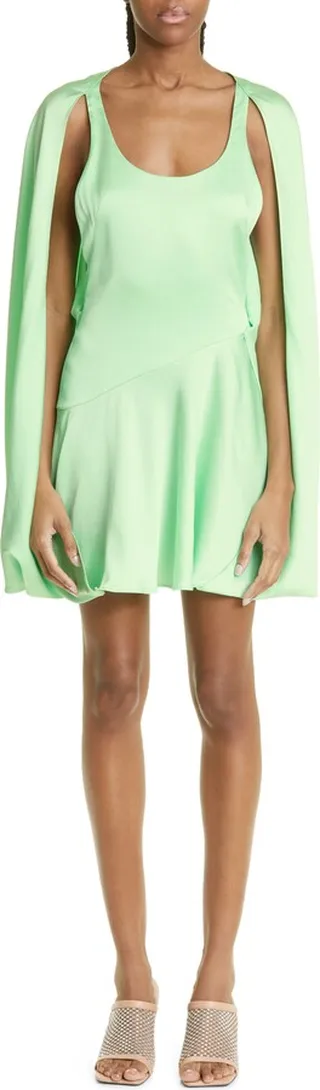 Cape Detail Stretch Satin Minidress