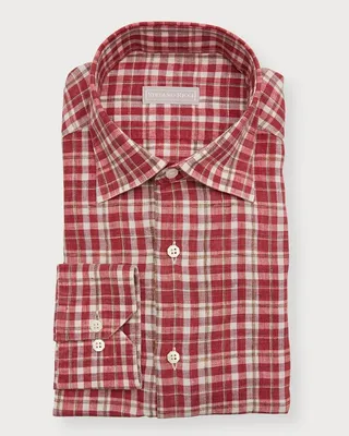 Men's Multi-Check Linen Sport Shirt