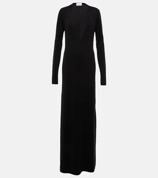 V-neck wool gown