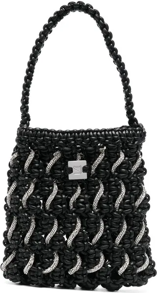 Crystal-Detail Woven Tote Bag