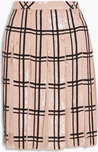 Pleated sequin and bead-embellished silk-chiffon mini skirt