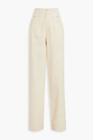 Slub linen-blend twill wide-leg pants