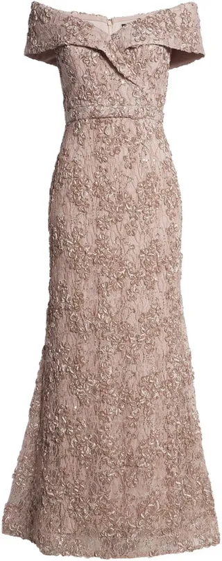 Off the Shoulder Embroidered Gown