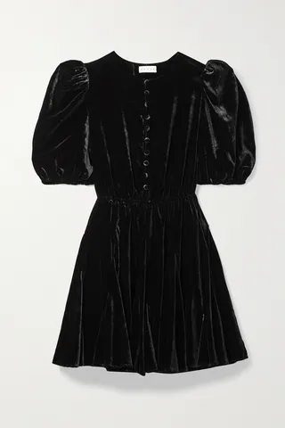 RHODE - Georgia Gathered Velvet Mini Dress - Black