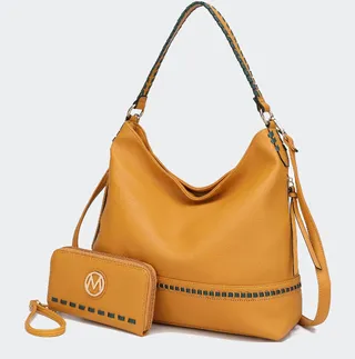 MKF Collection by Mia K Blake Two-Tone Whip stitches Vegan Leather Women’s Shoulder Bag With Wallet - 2 pieces