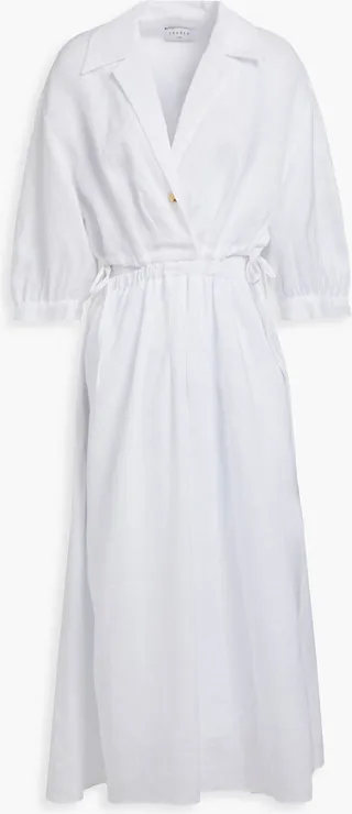 Soledad cutout pleated ramie midi dress