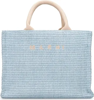 Small logo raffia effect tote bag