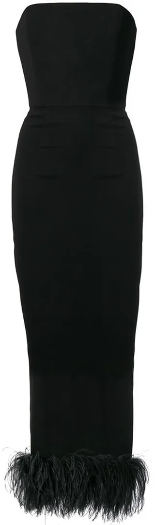 Feather Embellished Strapless Dress