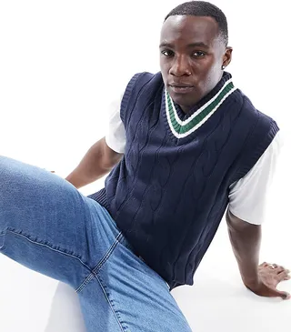 Le Breve Tall cable knit sweater vest in navy