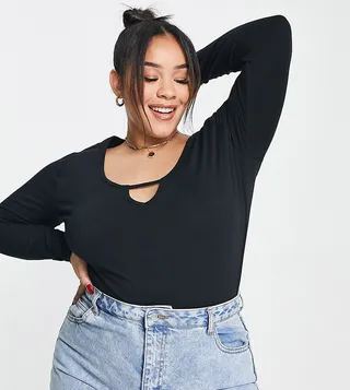 Simply Be long sleeve keyhole body in black
