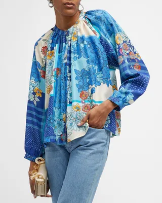 Josy Lynn Floral-Print Silk Blouse