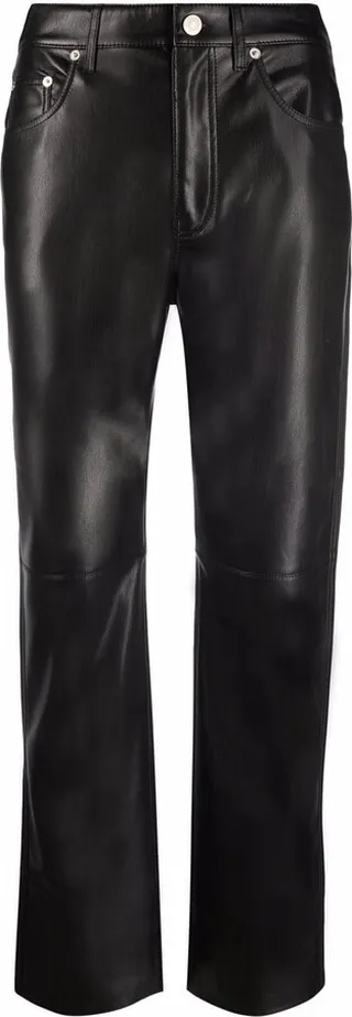 Faux-Leather Cropped Straight-Leg Trousers