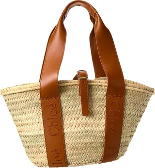 Chloé Sense Medium Raffia & Leather Basket Tote