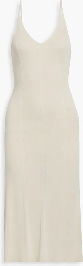 Ribbed silk and cotton-blend midi slip dress