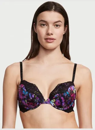 Shine Strap Lace Trim Push-Up Bra