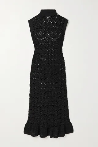 GANNI - Metallic Crocheted Midi Dress - Black