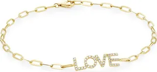 14K Yellow Gold & Diamond "Love" Charm Bracelet