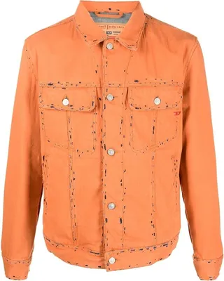 Orange Distressed Denim Jacket