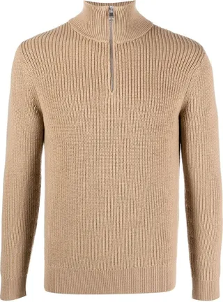 Zip-Front Funnel-Neck Jumper