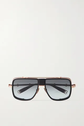 Balmain - O.r. Aviator-style Acetate And Rose Gold-tone Sunglasses - Black