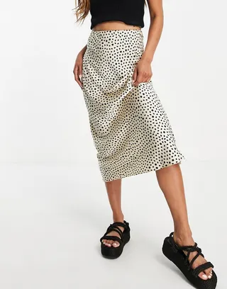ASOS DESIGN satin bias midi skirt in animal print