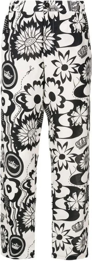 Graphic-Print Straight-Leg Trousers