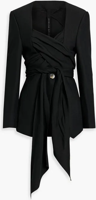 Joshua tie-front wool and silk-blend gabardine blazer