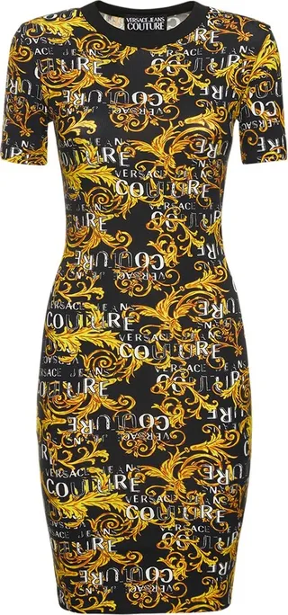 Printed logo cotton jersey mini dress