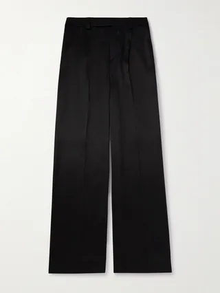 Wide-Leg Pleated Silk-Satin Trousers