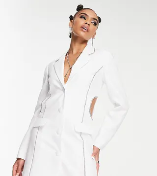ASYOU Diamante trim blazer dress with cut out detail in white