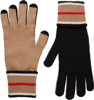 Striped Cuff Cashmere Cotton Gloves