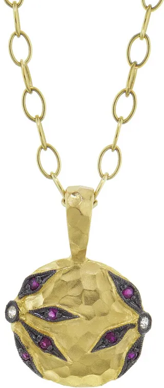 Ruby Petal Flower Overlay Yellow Gold Charm