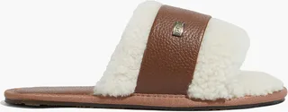 Muchas leather-trimmed shearling slides