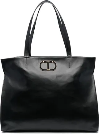 Logo-Plaque Leather Tote Bag