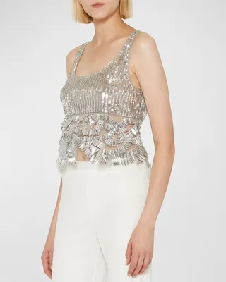 Sequin Beaded Tulle Blouse