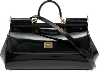 'siciliy' Medium Black Patent Leather Handbag Woman Dolce & Gabbana