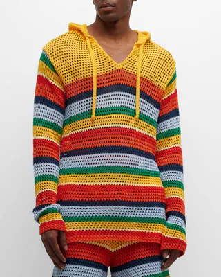 x No Vacancy Inn Men's Multicolor Striped Crochet Hoodie